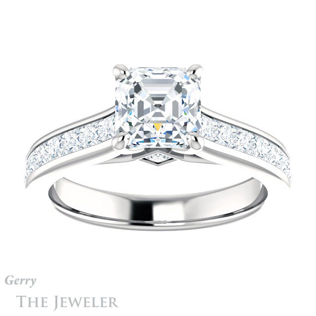 14k White Gold Asscher Cut Forever One Engagement Ring Setting #GTJ1144-asscher-fo-w