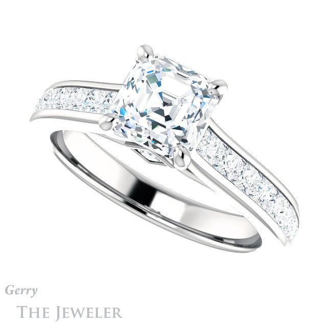 14k White Gold Asscher Cut Forever One Engagement Ring Setting #GTJ1144-asscher-fo-w