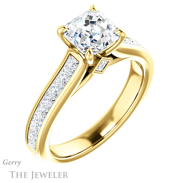 14k Yellow Gold Asscher Cut Forever One Engagement Ring Setting #GTJ1144-asscher-fo-y 4 14k Yellow Gold Asscher Cut Forever One Engagement Ring Setting #GTJ1144-asscher-fo-y