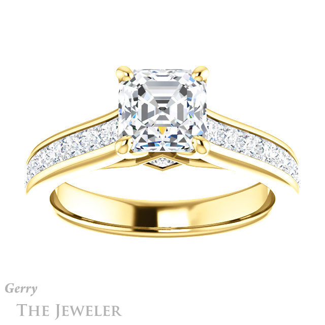 14k Yellow Gold Asscher Cut Forever One Engagement Ring Setting #GTJ1144-asscher-fo-y