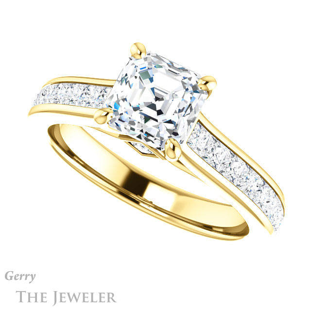 14k Yellow Gold Asscher Cut Forever One Engagement Ring Setting #GTJ1144-asscher-fo-y 5 14k Yellow Gold Asscher Cut Forever One Engagement Ring Setting #GTJ1144-asscher-fo-y