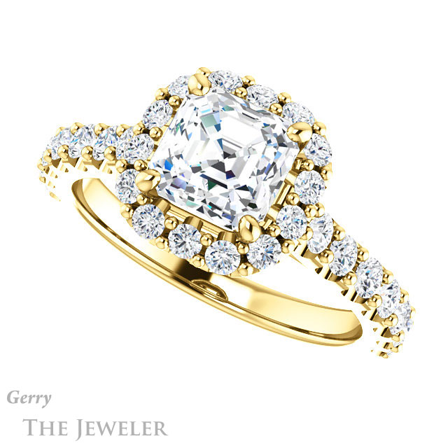 14k Yellow Gold Asscher Cut Forever One Engagement Ring Setting #GTJ1145-asscher-fo-y