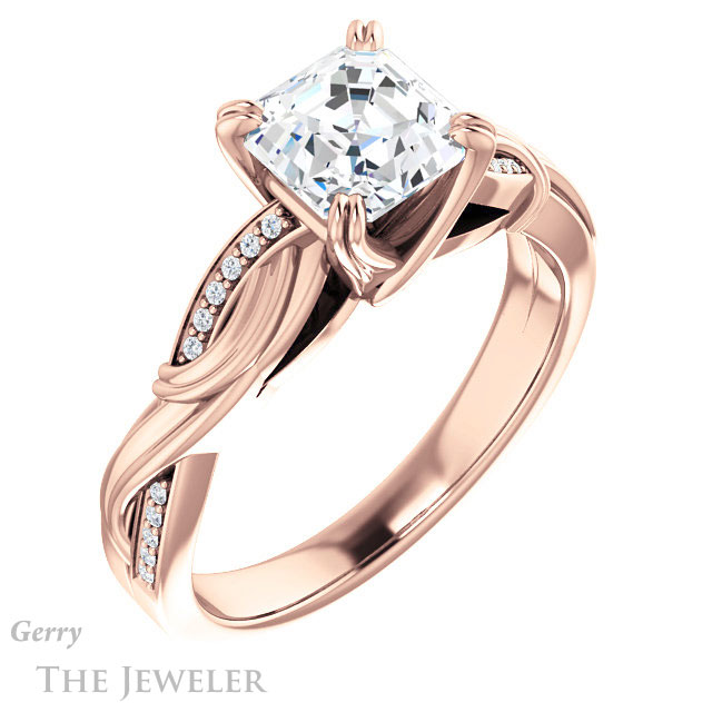 14k Rose Gold Asscher Cut Forever One Engagement Ring Setting #GTJ1146-asscher-fo-r