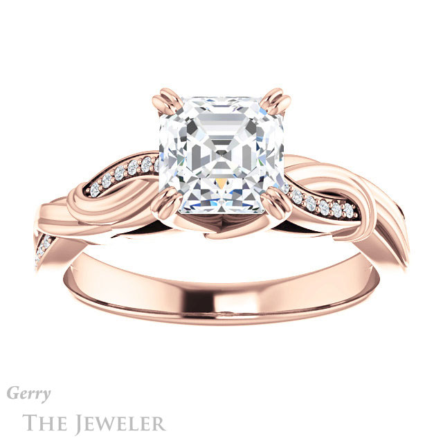 14k Rose Gold Asscher Cut Forever One Engagement Ring Setting #GTJ1146-asscher-fo-r