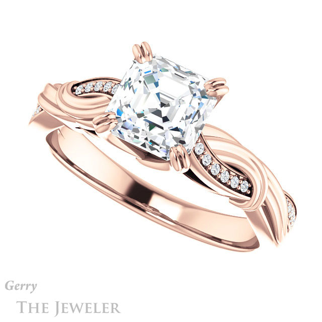 14k Rose Gold Asscher Cut Forever One Engagement Ring Setting #GTJ1146-asscher-fo-r
