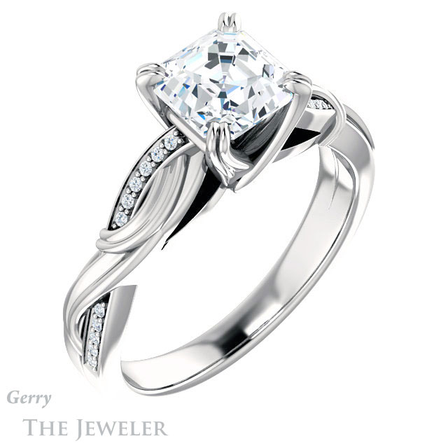 14k White Gold Asscher Cut Forever One Engagement Ring Setting #GTJ1146-asscher-fo-w 4 14k White Gold Asscher Cut Forever One Engagement Ring Setting #GTJ1146-asscher-fo-w