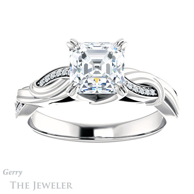 14k White Gold Asscher Cut Forever One Engagement Ring Setting #GTJ1146-asscher-fo-w