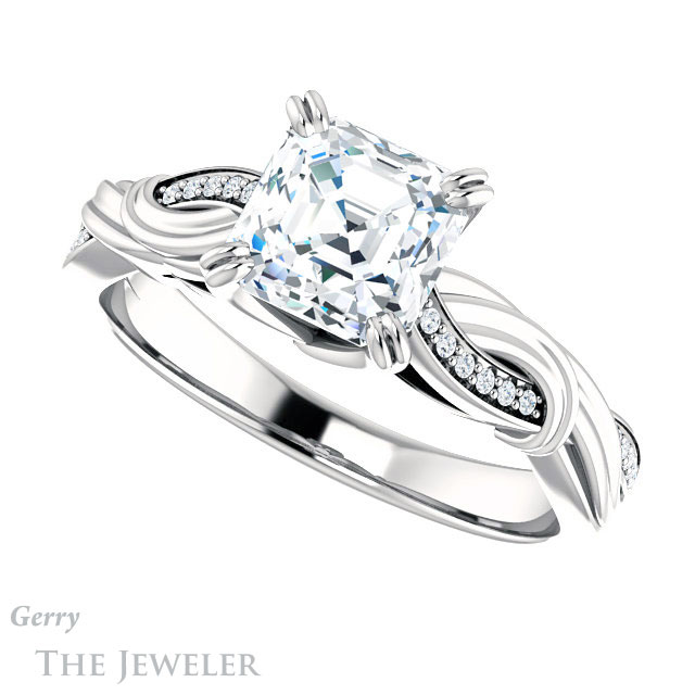 14k White Gold Asscher Cut Forever One Engagement Ring Setting #GTJ1146-asscher-fo-w 5 14k White Gold Asscher Cut Forever One Engagement Ring Setting #GTJ1146-asscher-fo-w