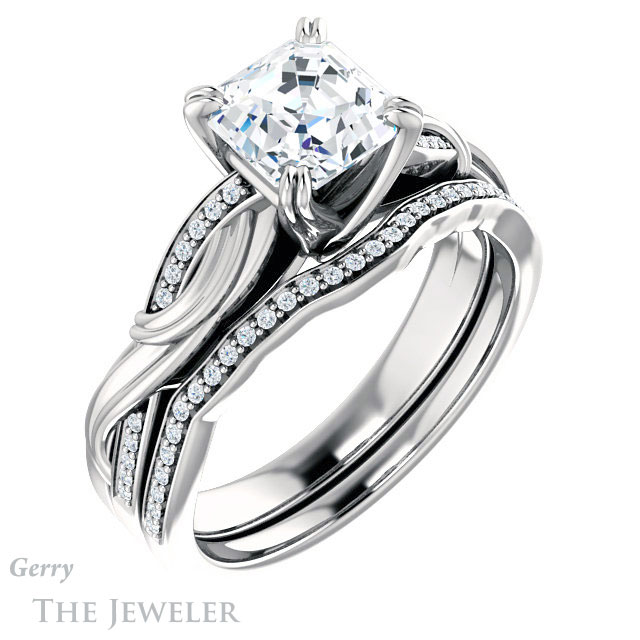 14k White Gold Asscher Cut Forever One Engagement Ring Setting #GTJ1146-asscher-fo-w 6 14k White Gold Asscher Cut Forever One Engagement Ring Setting #GTJ1146-asscher-fo-w