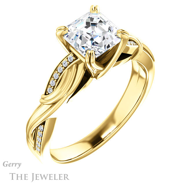 14k Yellow Gold Asscher Cut Forever One Engagement Ring Setting #GTJ1146-asscher-fo-y 4 14k Yellow Gold Asscher Cut Forever One Engagement Ring Setting #GTJ1146-asscher-fo-y