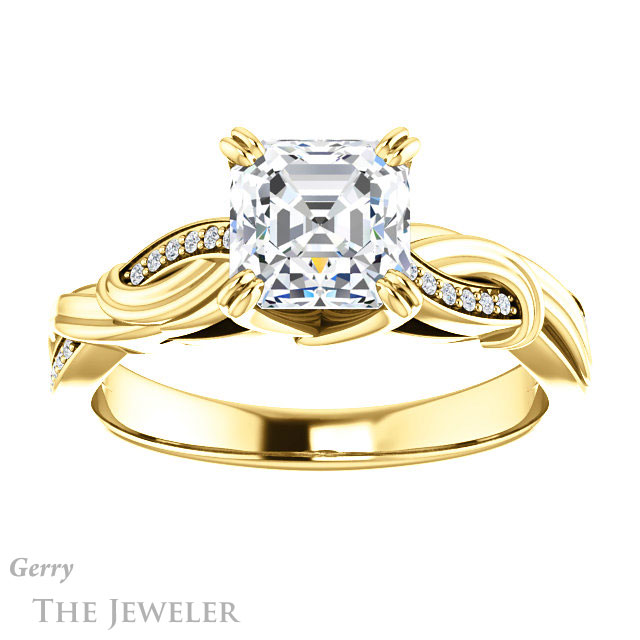 14k Yellow Gold Asscher Cut Forever One Engagement Ring Setting #GTJ1146-asscher-fo-y