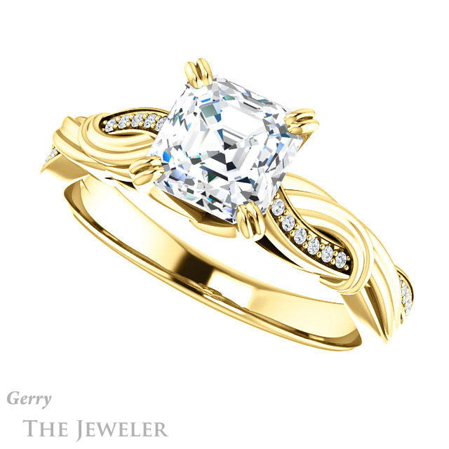 14k Yellow Gold Asscher Cut Forever One Engagement Ring Setting #GTJ1146-asscher-fo-y 5 14k Yellow Gold Asscher Cut Forever One Engagement Ring Setting #GTJ1146-asscher-fo-y