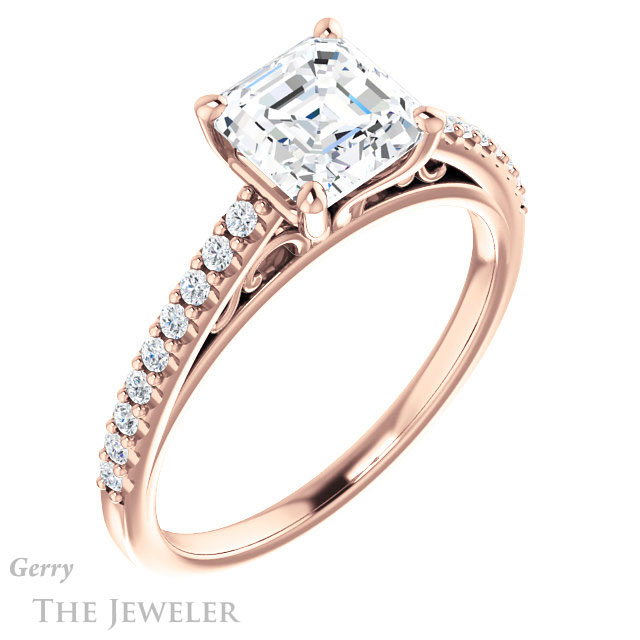 14k Rose Gold Asscher Cut Forever One Engagement Ring Setting #GTJ1148-asscher-fo-r