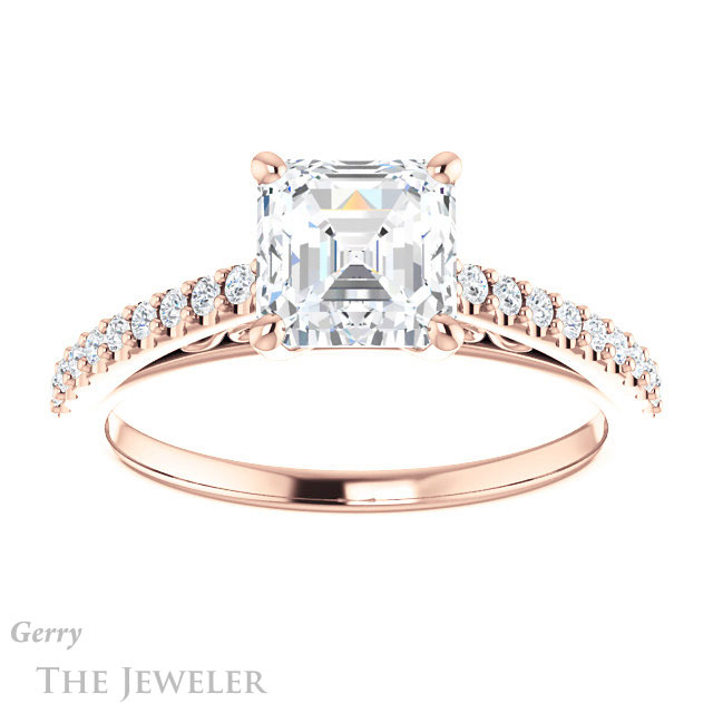14k Rose Gold Asscher Cut Forever One Engagement Ring Setting #GTJ1148-asscher-fo-r