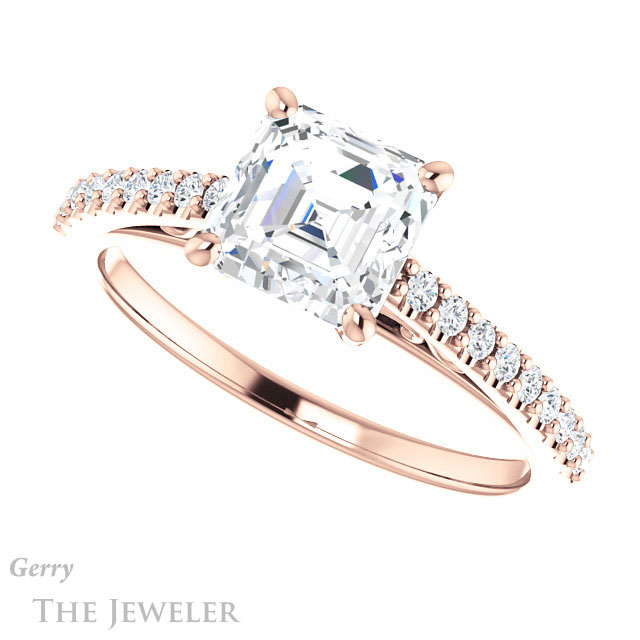 14k Rose Gold Asscher Cut Forever One Engagement Ring Setting #GTJ1148-asscher-fo-r