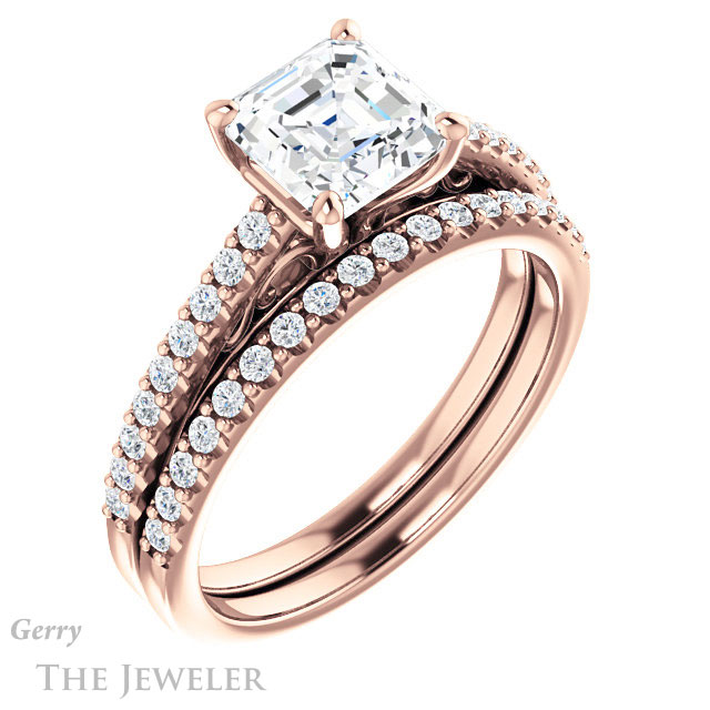 14k Rose Gold Asscher Cut Forever One Engagement Ring Setting #GTJ1148-asscher-fo-r