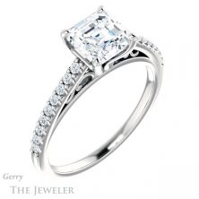 14k White Gold Asscher Cut Forever One Engagement Ring Setting #GTJ1148-asscher-fo-w