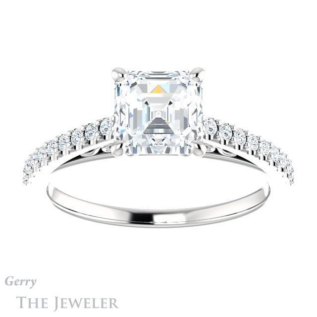 14k White Gold Asscher Cut Forever One Engagement Ring Setting #GTJ1148-asscher-fo-w