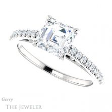 14k White Gold Asscher Cut Forever One Engagement Ring Setting #GTJ1148-asscher-fo-w