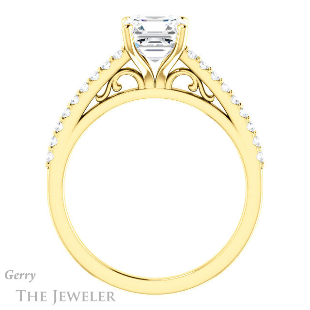 14k Yellow Gold Asscher Cut Forever One Engagement Ring Setting #GTJ1148-asscher-fo-y