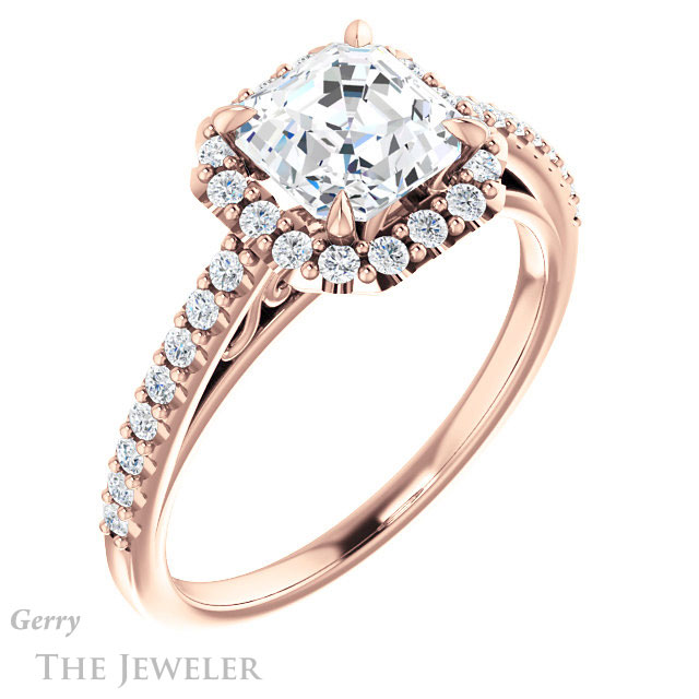 14k Rose Gold Asscher Cut Forever One Engagement Ring Setting #GTJ1149-asscher-fo-r