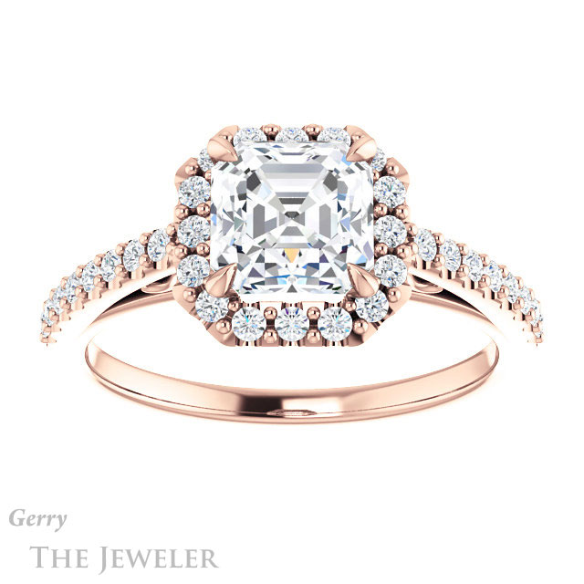 14k Rose Gold Asscher Cut Forever One Engagement Ring Setting #GTJ1149-asscher-fo-r