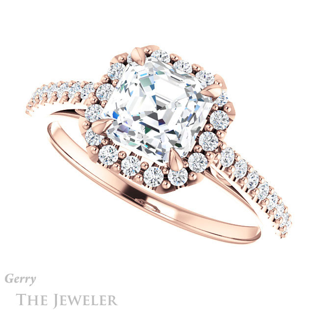 14k Rose Gold Asscher Cut Forever One Engagement Ring Setting #GTJ1149-asscher-fo-r