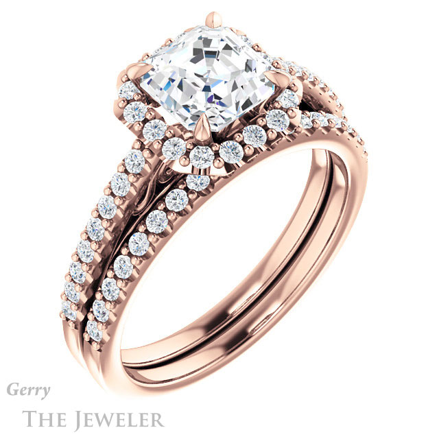 14k Rose Gold Asscher Cut Forever One Engagement Ring Setting #GTJ1149-asscher-fo-r