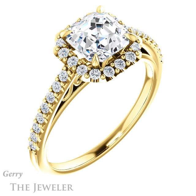 14k Yellow Gold Asscher Cut Forever One Engagement Ring Setting #GTJ1149-asscher-fo-y