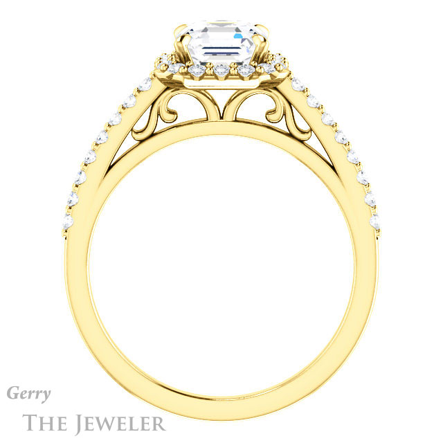 14k Yellow Gold Asscher Cut Forever One Engagement Ring Setting #GTJ1149-asscher-fo-y