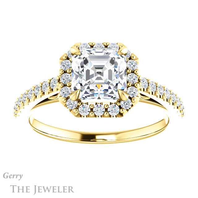 14k Yellow Gold Asscher Cut Forever One Engagement Ring Setting #GTJ1149-asscher-fo-y