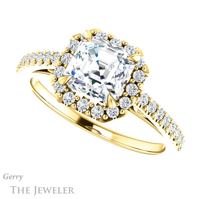 14k Yellow Gold Asscher Cut Forever One Engagement Ring Setting #GTJ1149-asscher-fo-y