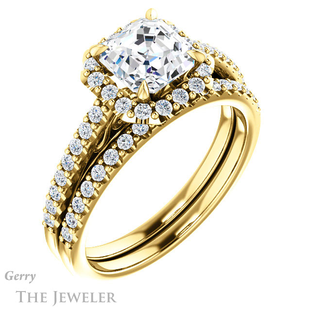 14k Yellow Gold Asscher Cut Forever One Engagement Ring Setting #GTJ1149-asscher-fo-y