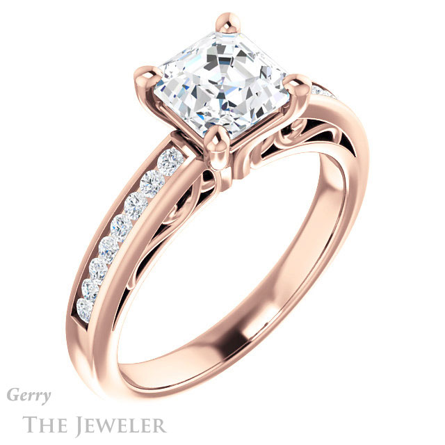 14k Rose Gold Asscher Cut Forever One Engagement Ring Setting #GTJ1150-asscher-fo-r