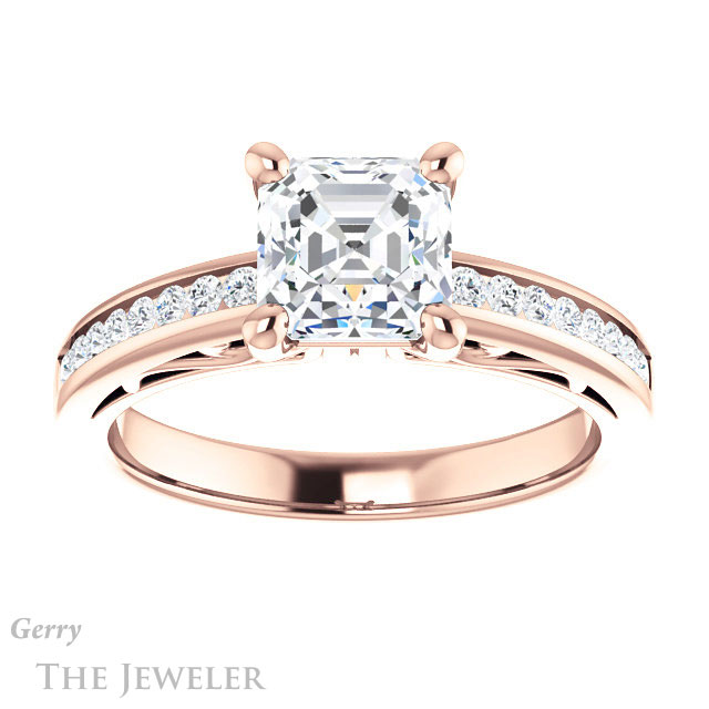 14k Rose Gold Asscher Cut Forever One Engagement Ring Setting #GTJ1150-asscher-fo-r