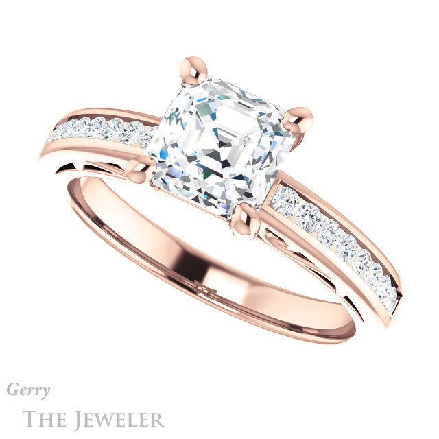 14k Rose Gold Asscher Cut Forever One Engagement Ring Setting #GTJ1150-asscher-fo-r