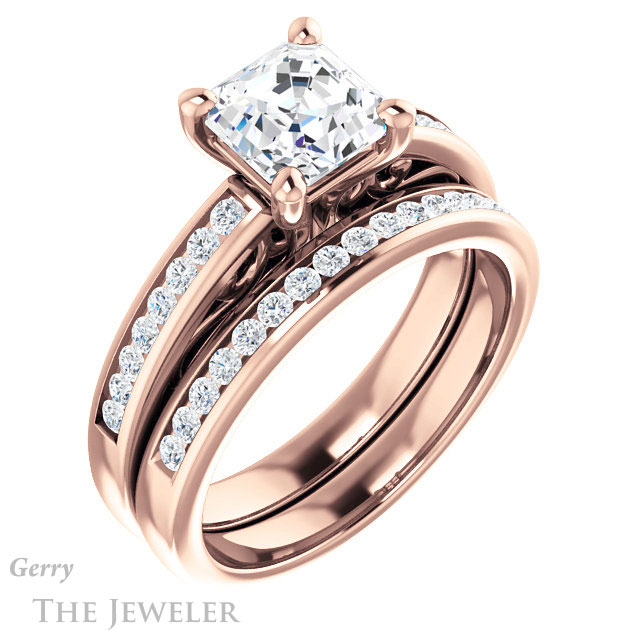 14k Rose Gold Asscher Cut Forever One Engagement Ring Setting #GTJ1150-asscher-fo-r