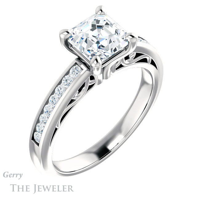 14k White Gold Asscher Cut Forever One Engagement Ring Setting #GTJ1150-asscher-fo-w