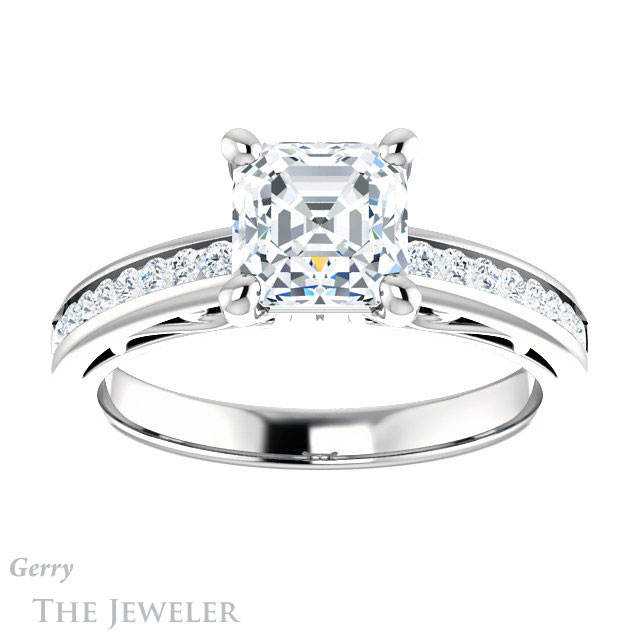 14k White Gold Asscher Cut Forever One Engagement Ring Setting #GTJ1150-asscher-fo-w