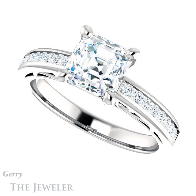 14k White Gold Asscher Cut Forever One Engagement Ring Setting #GTJ1150-asscher-fo-w