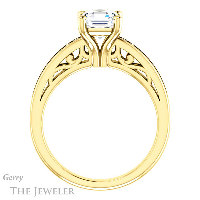 14k Yellow Gold Asscher Cut Forever One Engagement Ring Setting #GTJ1150-asscher-fo-y