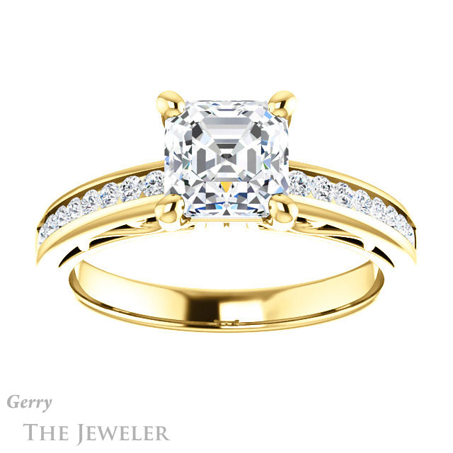 14k Yellow Gold Asscher Cut Forever One Engagement Ring Setting #GTJ1150-asscher-fo-y