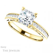 14k Yellow Gold Asscher Cut Forever One Engagement Ring Setting #GTJ1150-asscher-fo-y