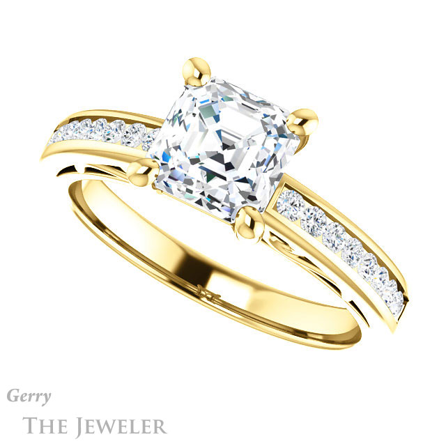 14k Yellow Gold Asscher Cut Forever One Engagement Ring Setting #GTJ1150-asscher-fo-y