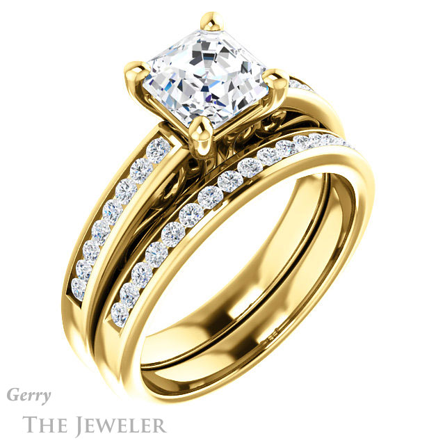 14k Yellow Gold Asscher Cut Forever One Engagement Ring Setting #GTJ1150-asscher-fo-y