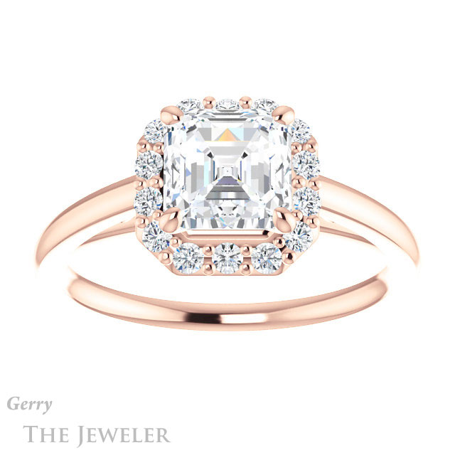 14k Rose Gold Asscher Cut Forever One Engagement Ring Setting #GTJ1151-asscher-fo-r