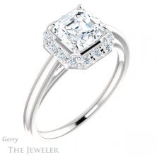 14k White Gold Asscher Cut Forever One Engagement Ring Setting #GTJ1151-asscher-fo-w 4 14k White Gold Asscher Cut Forever One Engagement Ring Setting #GTJ1151-asscher-fo-w