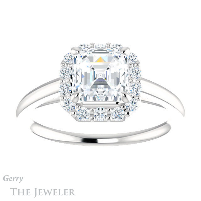 14k White Gold Asscher Cut Forever One Engagement Ring Setting #GTJ1151-asscher-fo-w