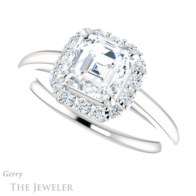 14k White Gold Asscher Cut Forever One Engagement Ring Setting #GTJ1151-asscher-fo-w 5 14k White Gold Asscher Cut Forever One Engagement Ring Setting #GTJ1151-asscher-fo-w
