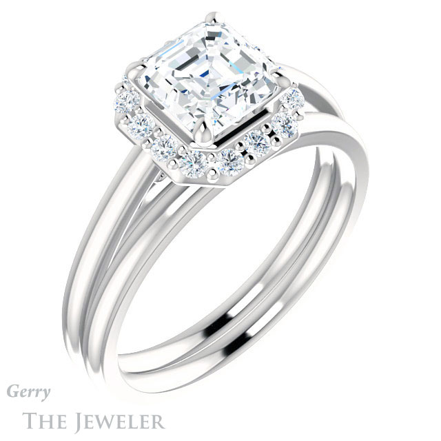 14k White Gold Asscher Cut Forever One Engagement Ring Setting #GTJ1151-asscher-fo-w 6 14k White Gold Asscher Cut Forever One Engagement Ring Setting #GTJ1151-asscher-fo-w